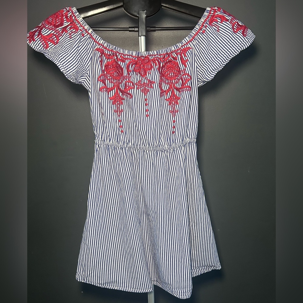 Miami Striped Mini Dress with Red Embroidery